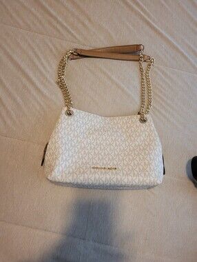 Michael Kors Signature Shoulder Bag in Vanilla and Tan with Gold Hardware